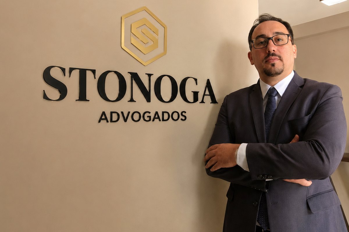 Dr. Murilo Stéphano Stonoga na recepção do escritório Stonoga Advogados